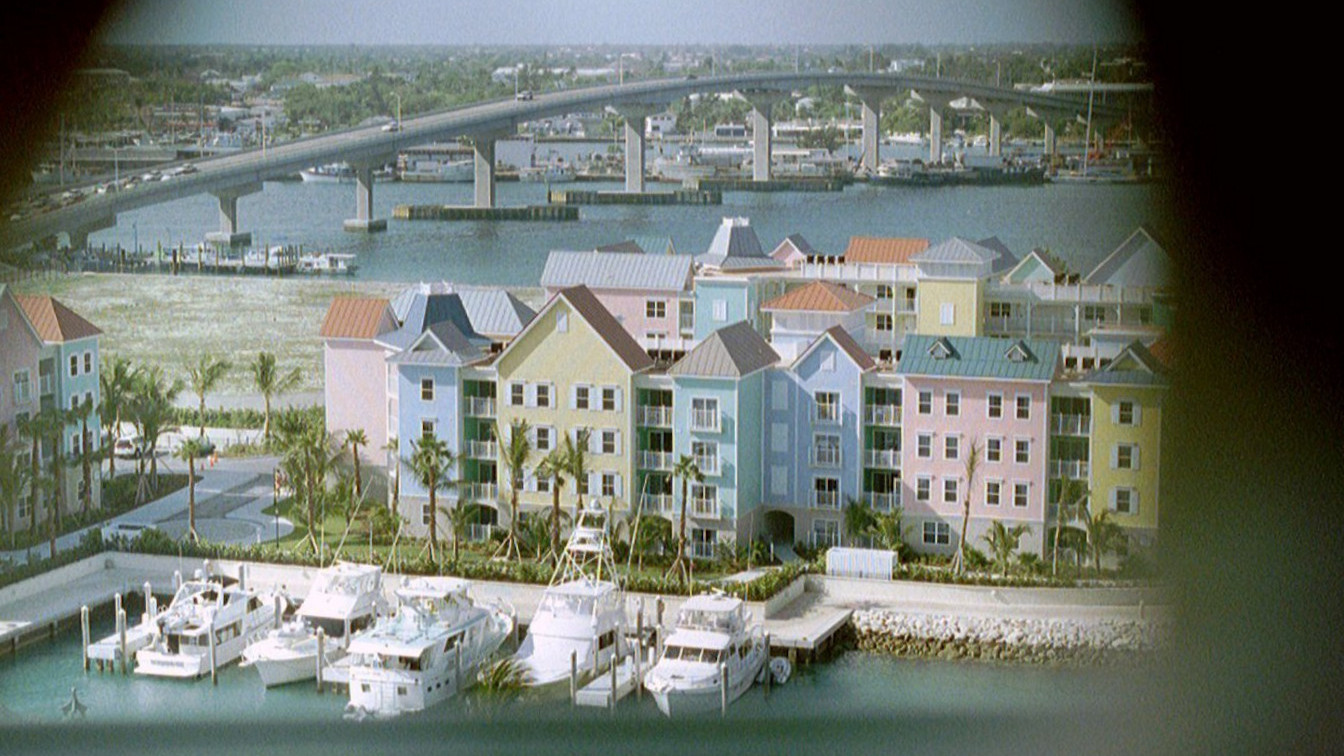 The view from the Atlantis Hotel, Bahamas, to the south taken through a hole in the curtain.