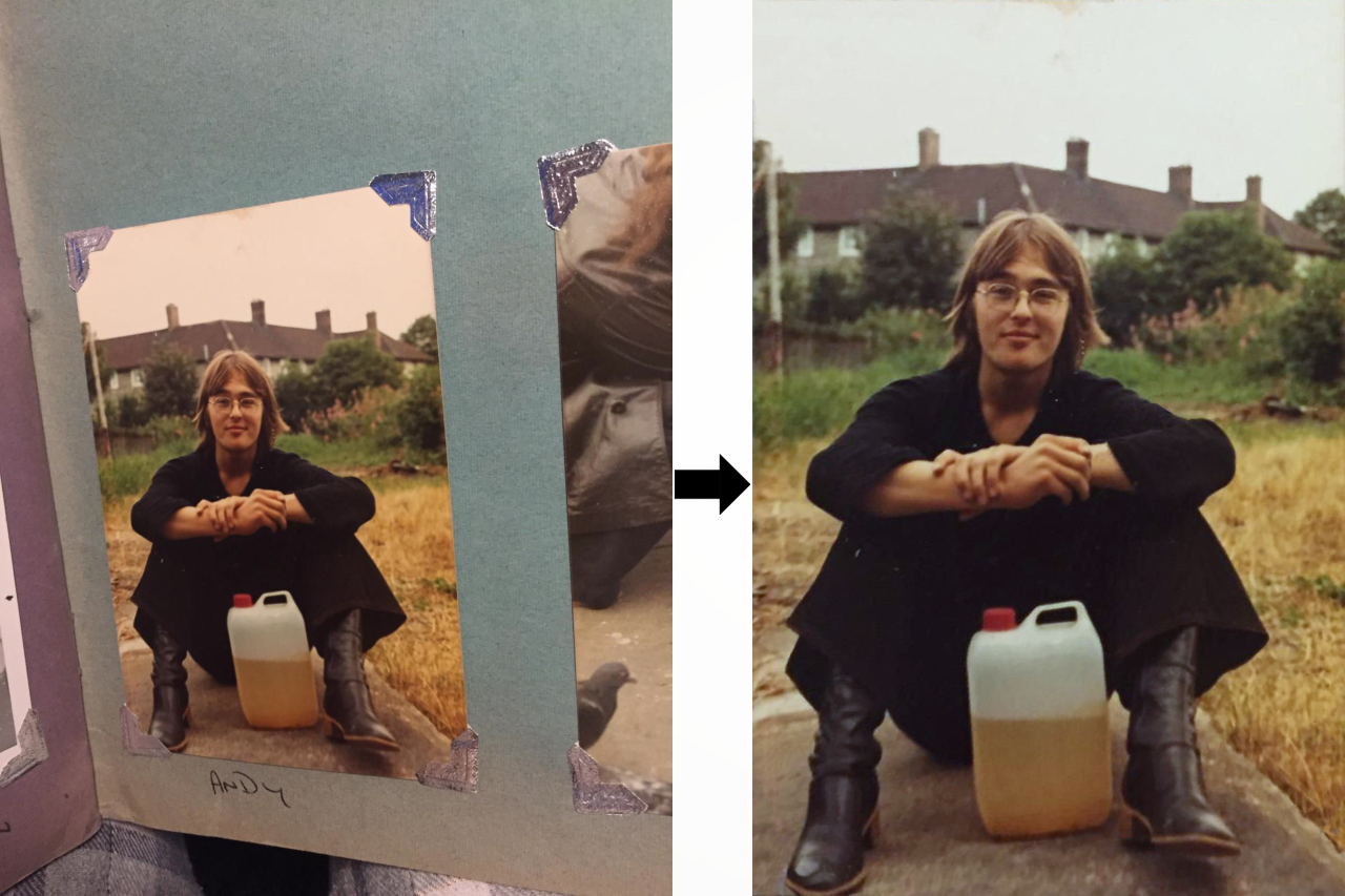Andy in the photo book, and the final creation, before and after